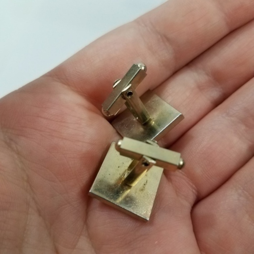 ! Gold‎ Tone Cufflinks Mens Square Minimalist Jewel - Picture 4 of 5